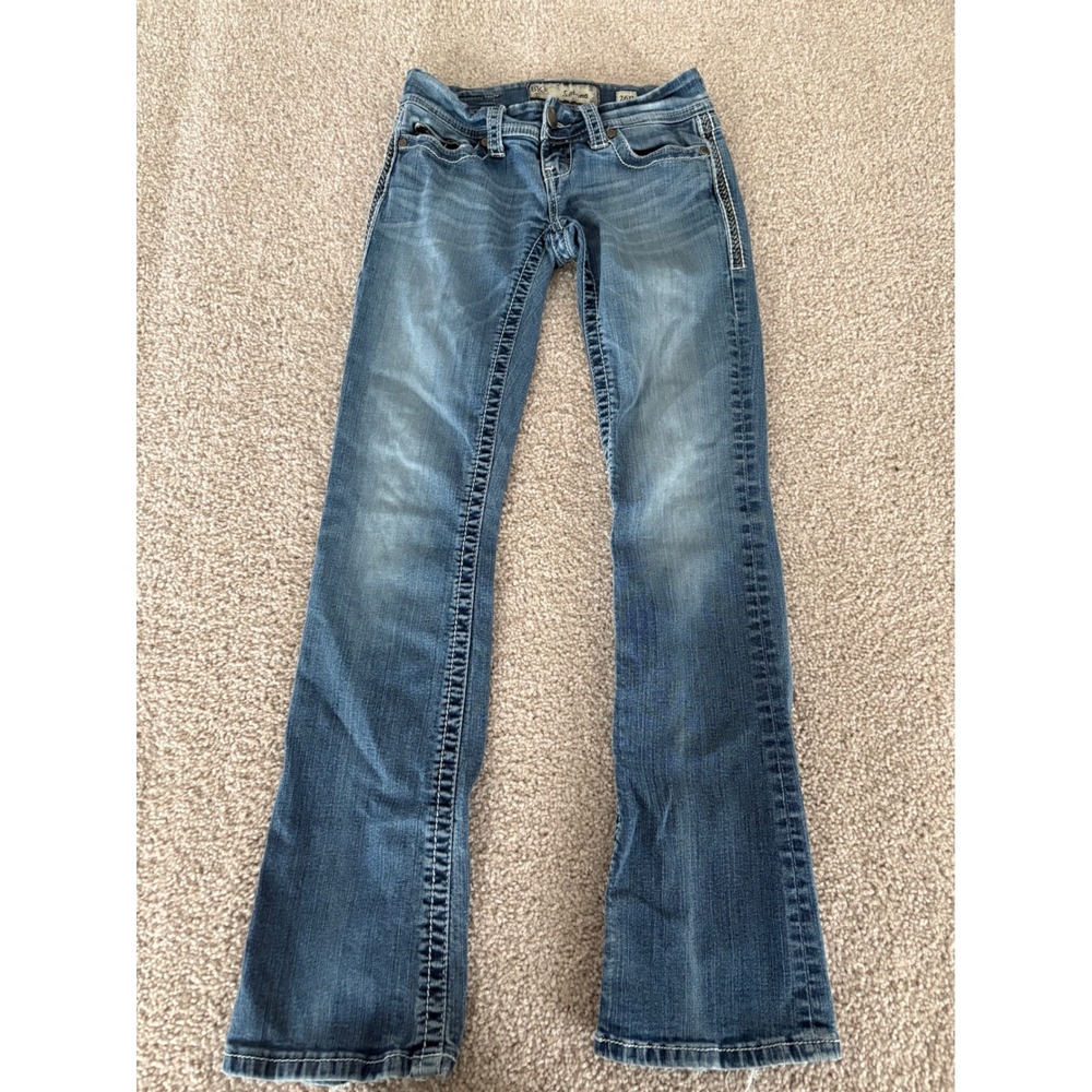 BKE Denim Womens Bootcut Jeans Medium Wash Contrast Stitch Embroidered 26R